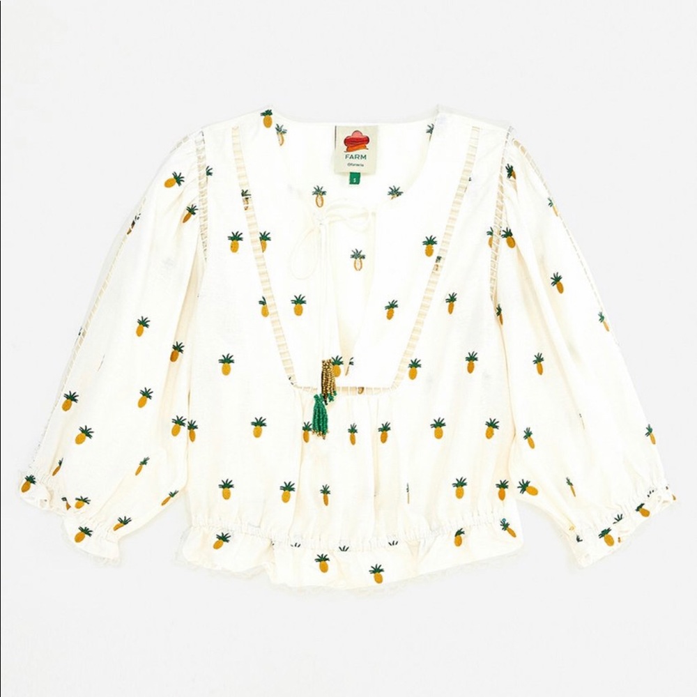 Farm Rio Anthro Pineapple 🍍 Embroidered Blouse